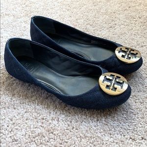 Tory Burch Quinn quilted denim flat